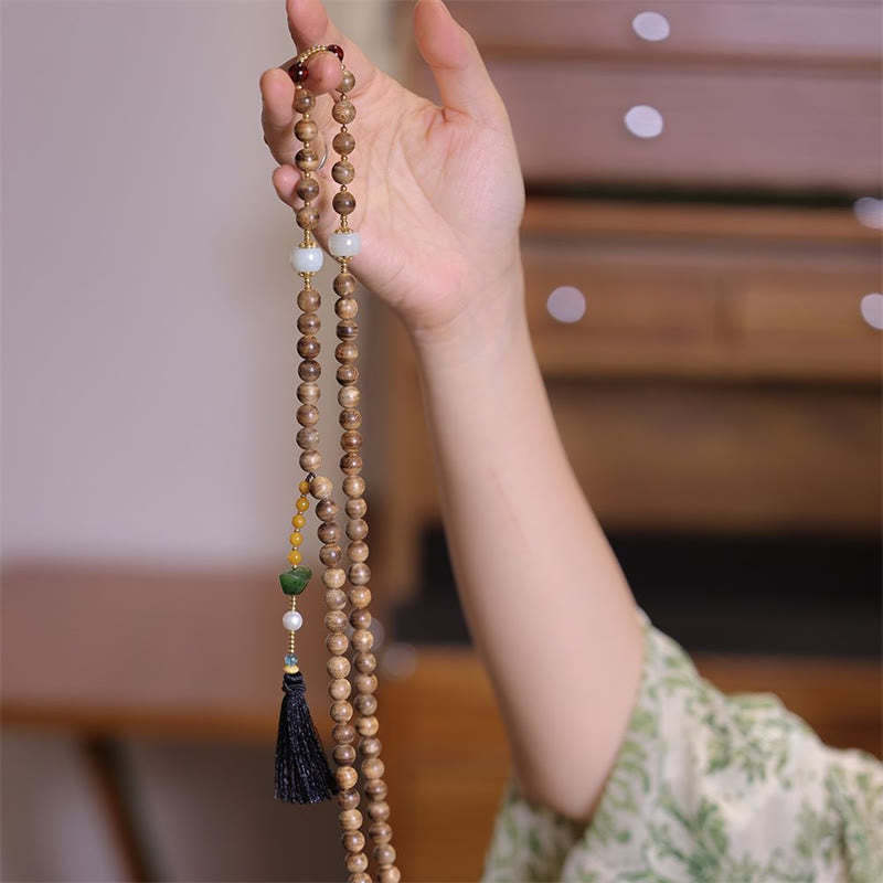 Natural Agarwood Amber Jade Ingot Tassel Ruyi Charm Bracelet