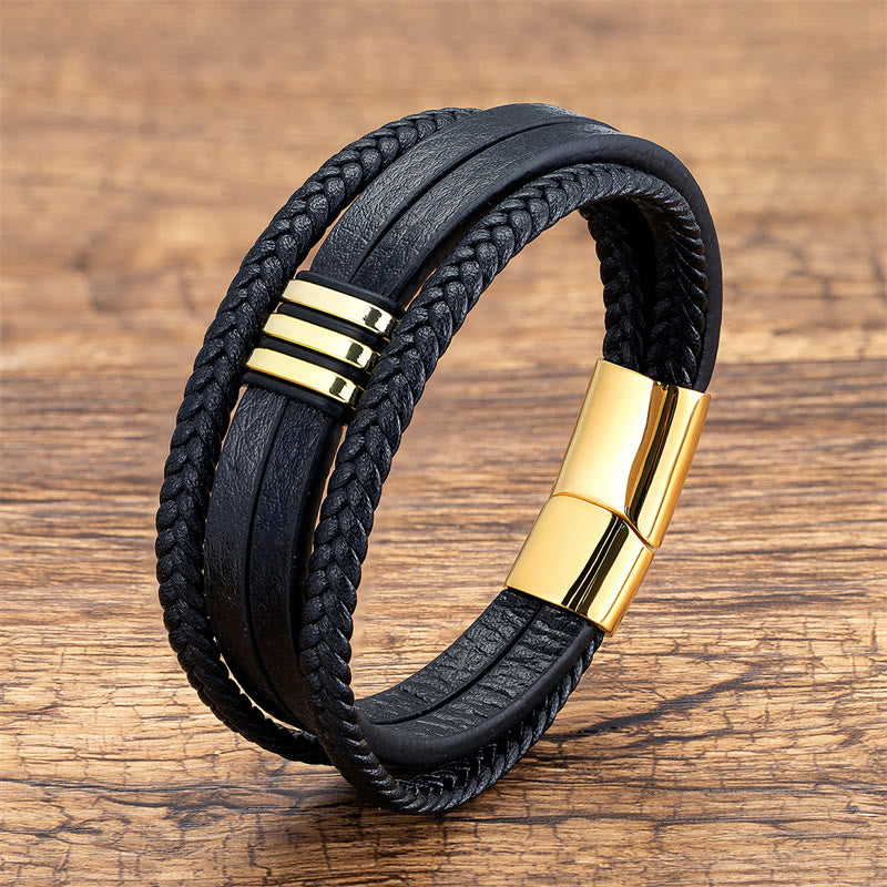 Handmade Braided Leather Calm Titanium Steel Buckle Bracelet