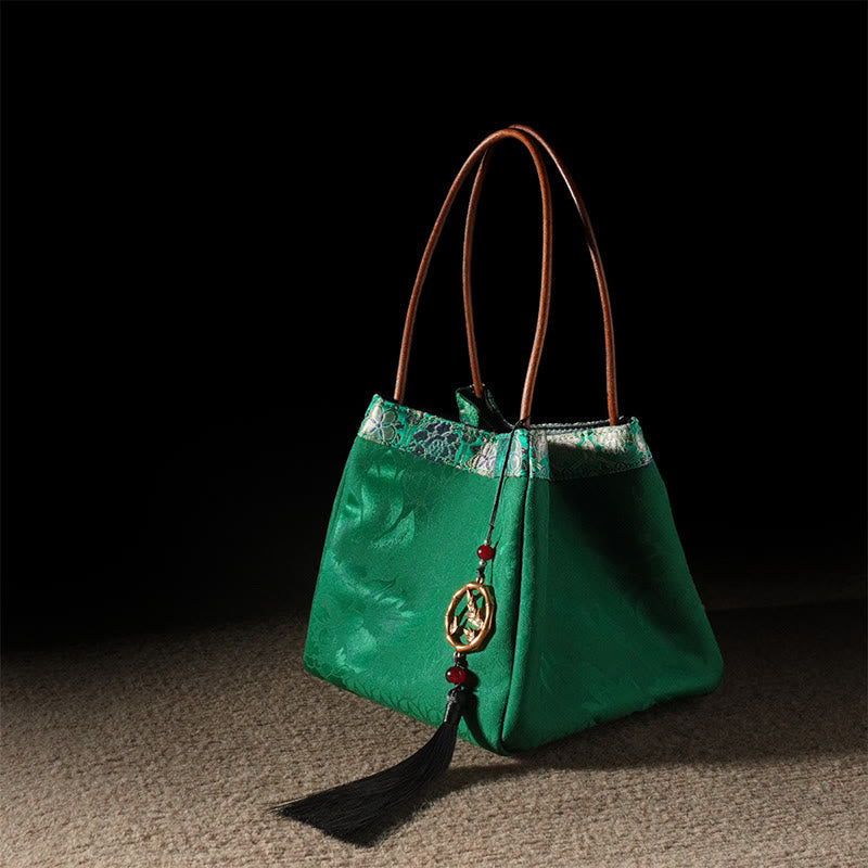 Plum Flower Bamboo Branches Embroidery Tassel Xiangyunsha Silk Shoulder Bag Hangbags