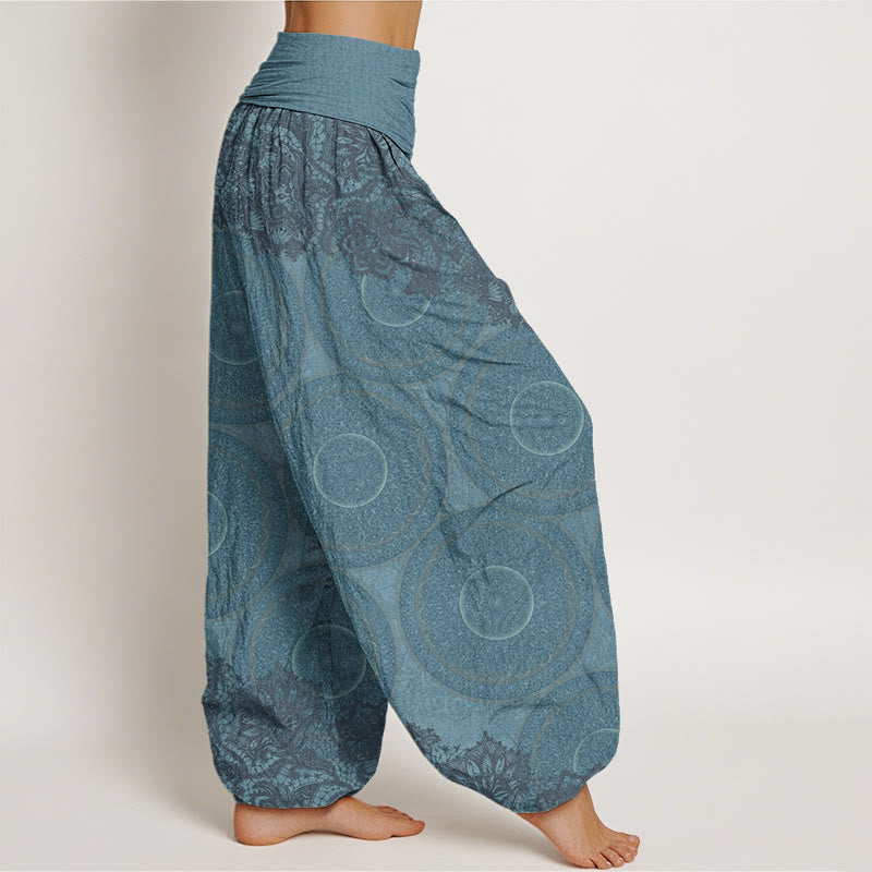 Casual Flowers Compass Design Women's Elastic Waist Harem Pants