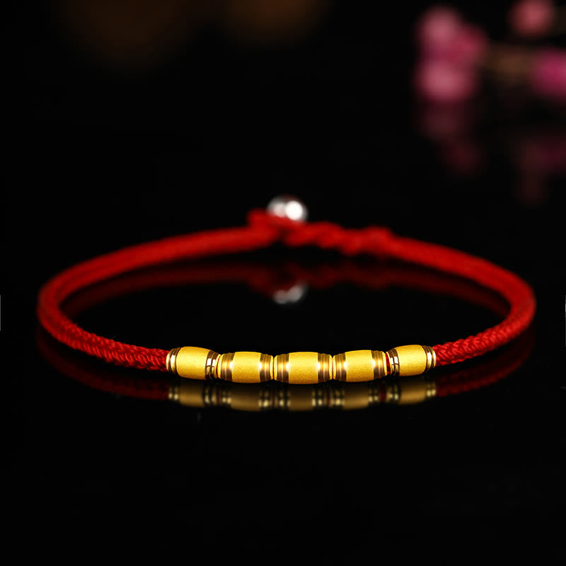 999 Gold Lucky Bead Eight Thread Peace Knot Red Rope Bracelet