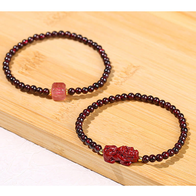 Garnet Cinnabar PiXiu Strawberry Quartz Square Bead Protection Bracelet