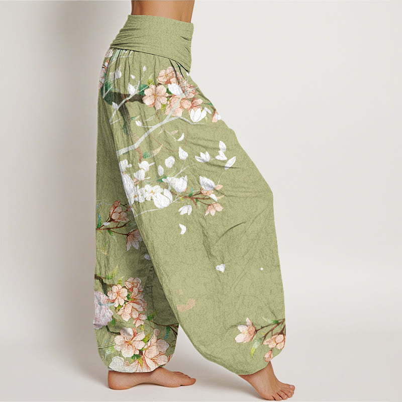 Casual Branch Peach Blossom Women's Elastic Waist Harem Pants