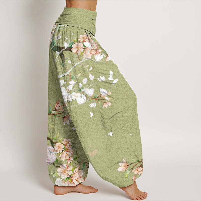 Casual Branch Peach Blossom Women's Elastic Waist Harem Pants