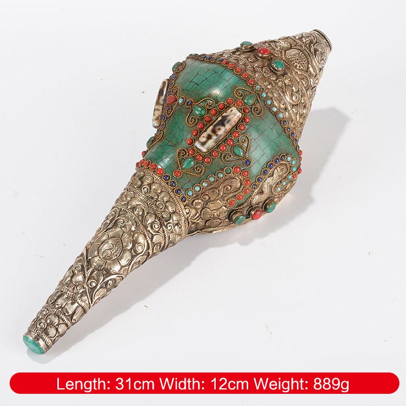 Tibetan Handmade Engraved Shankha Double Dorje mystic zen Conch Shell Wealth Positive Decoration