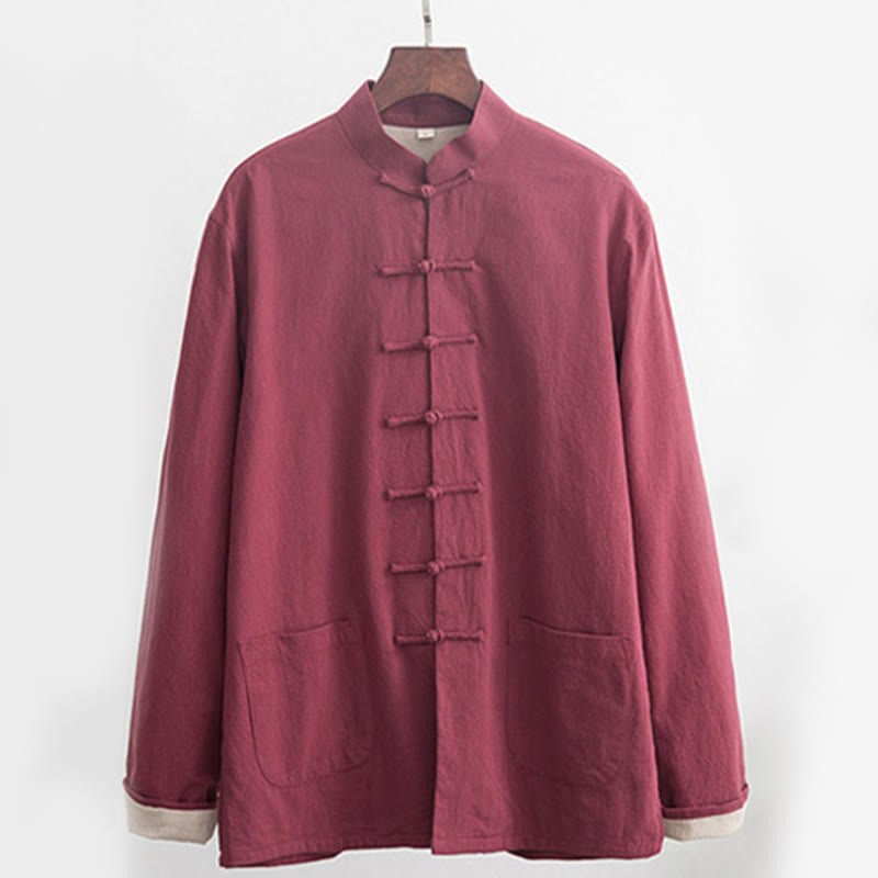 2Pcs Zen Tang Suit Men's Linen Frog-Button Long Sleeve Shirt Pants Set