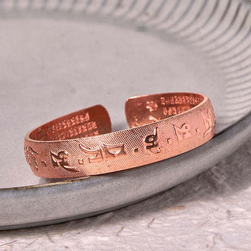 Six True Words 'Om Mani Padme Hum' Heart Sutra Copper Brass Luck Bracelet Bangle