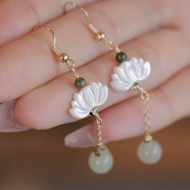 Hetian Jade Lotus Prosperity Earrings