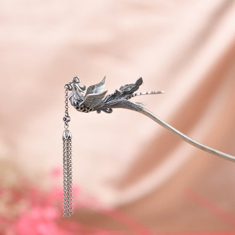 925 Sterling Silver Phoenix Tassels Protection Hairpin