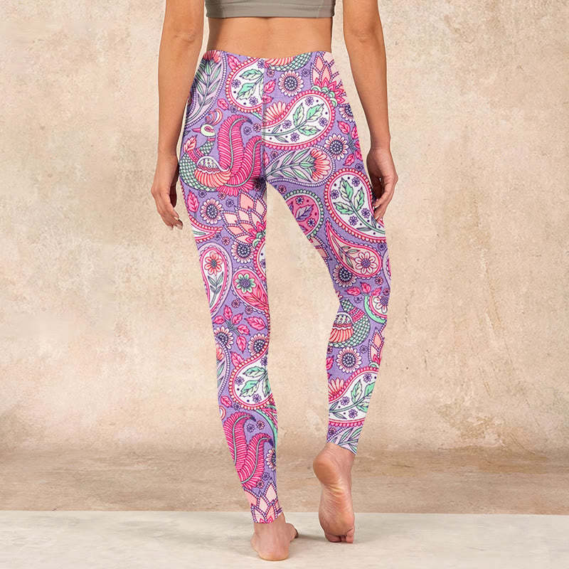 Purple Pink Cashew Flower Sunflower Print Gym Fitness Leggings Women's Yoga Pants
