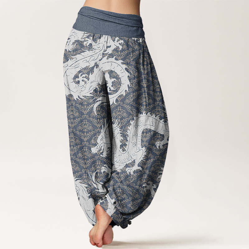 Casual Dragon Pattern Women's Elastic Waist Harem Pants