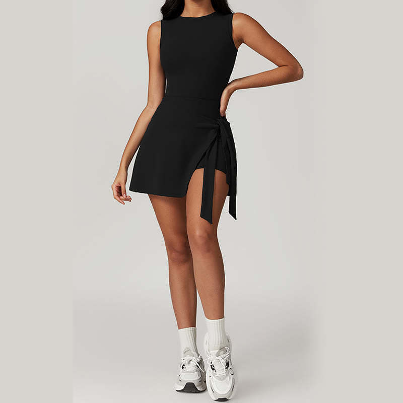 Solid Color Sports Tennis Yoga Lace-up Women Sports Dress