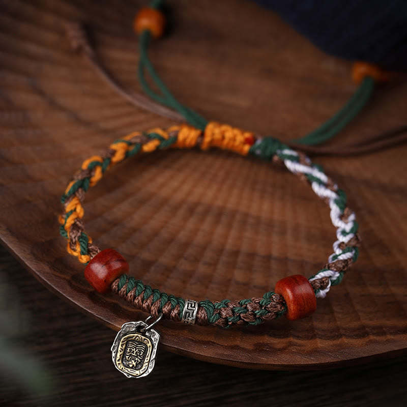 Handmade Tibetan Silver 925 Sterling Silver Zakiram Goddess of Wealth Camel Bone Protection Braided Bracelet