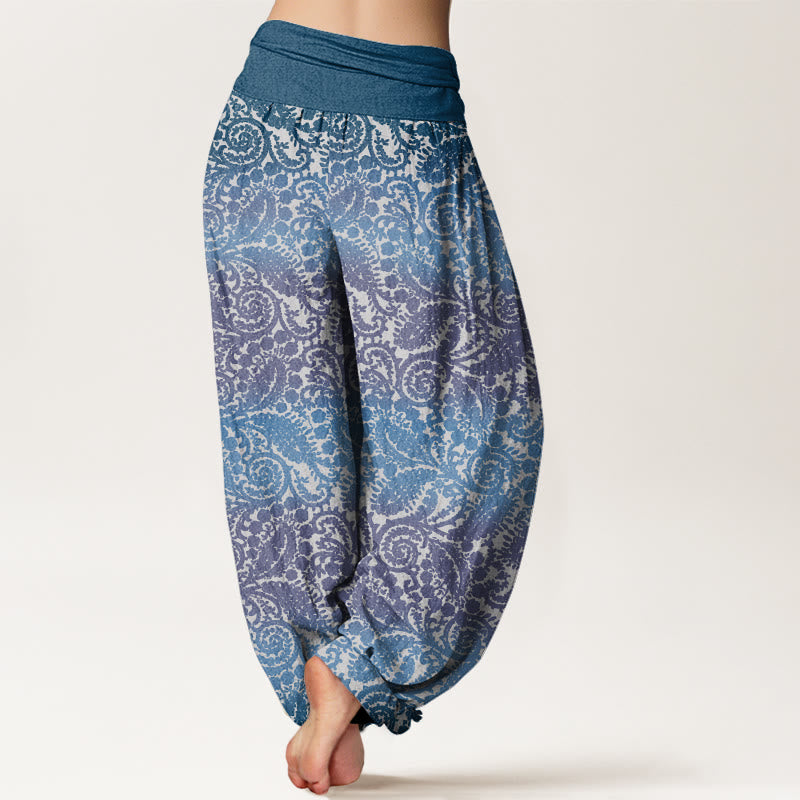 Casual Geometric Rotating Flower Leaves Women's Elastic Waist Harem Pants