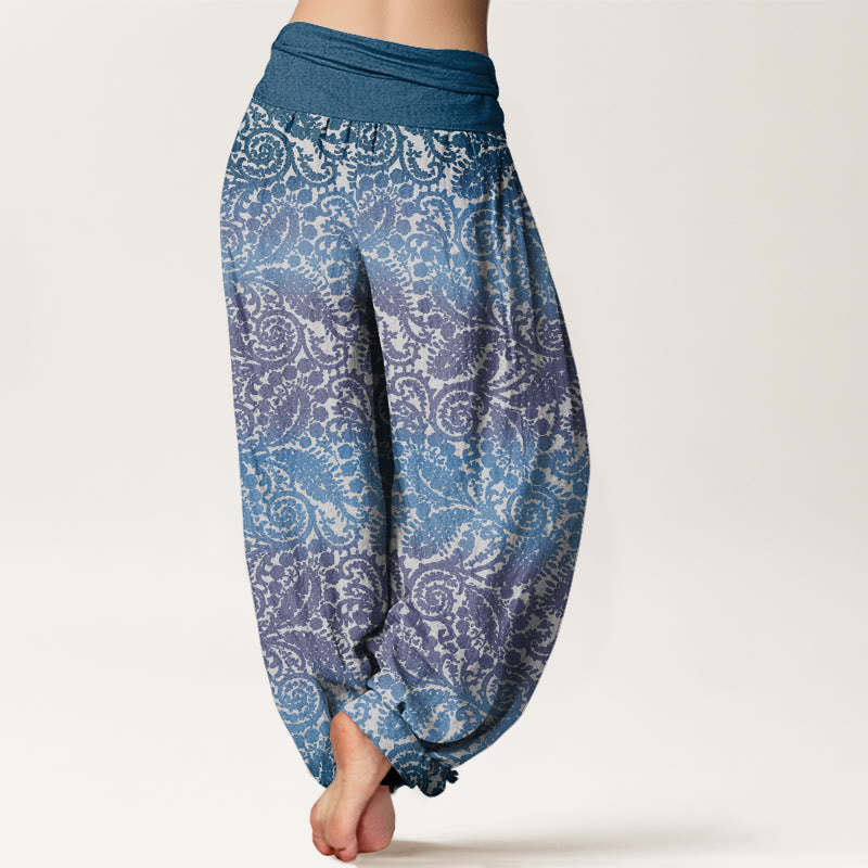 Casual Geometric Rotating Flower Leaves Women's Elastic Waist Harem Pants