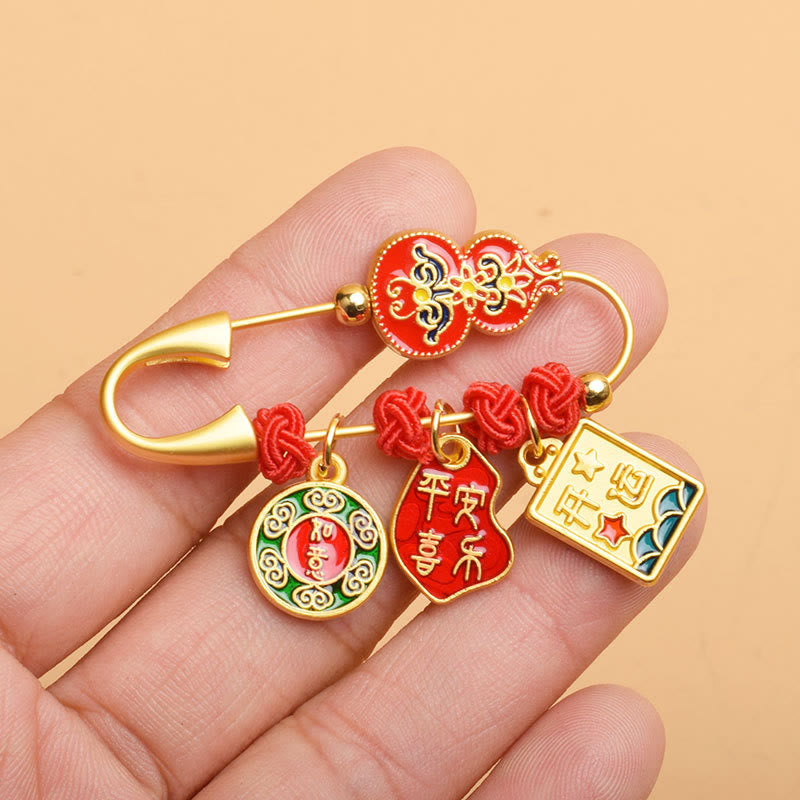 Gourd Dancing Lion Fu Character Safe And Well Blessing Brooch