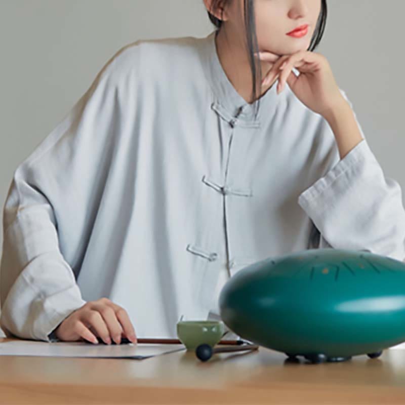 Plain Frog-Button Design Shirt Zen Tai Chi Meditation Top Clothing Cotton Linen Jacket