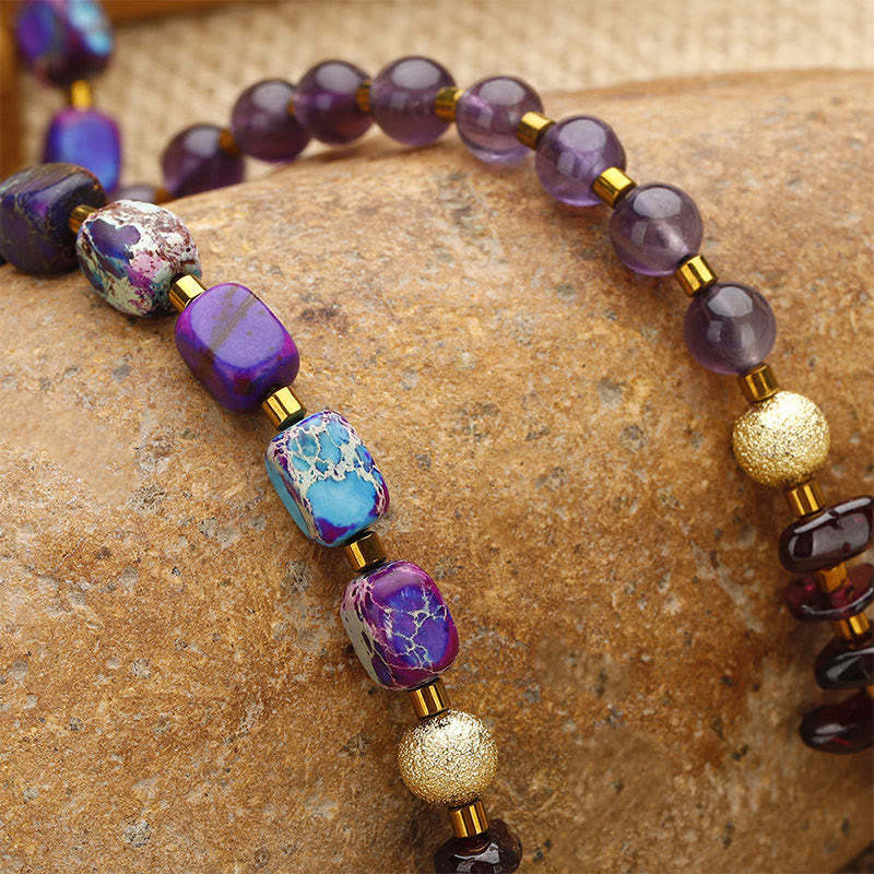 Amethyst Garnet Emperor Stone Communication Triple Wrap Bracelet