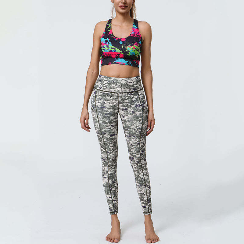 Rose Lines Tiger Leopard Print Sports Fitness High Waist Leggings Women's Yoga Pants With Pockets