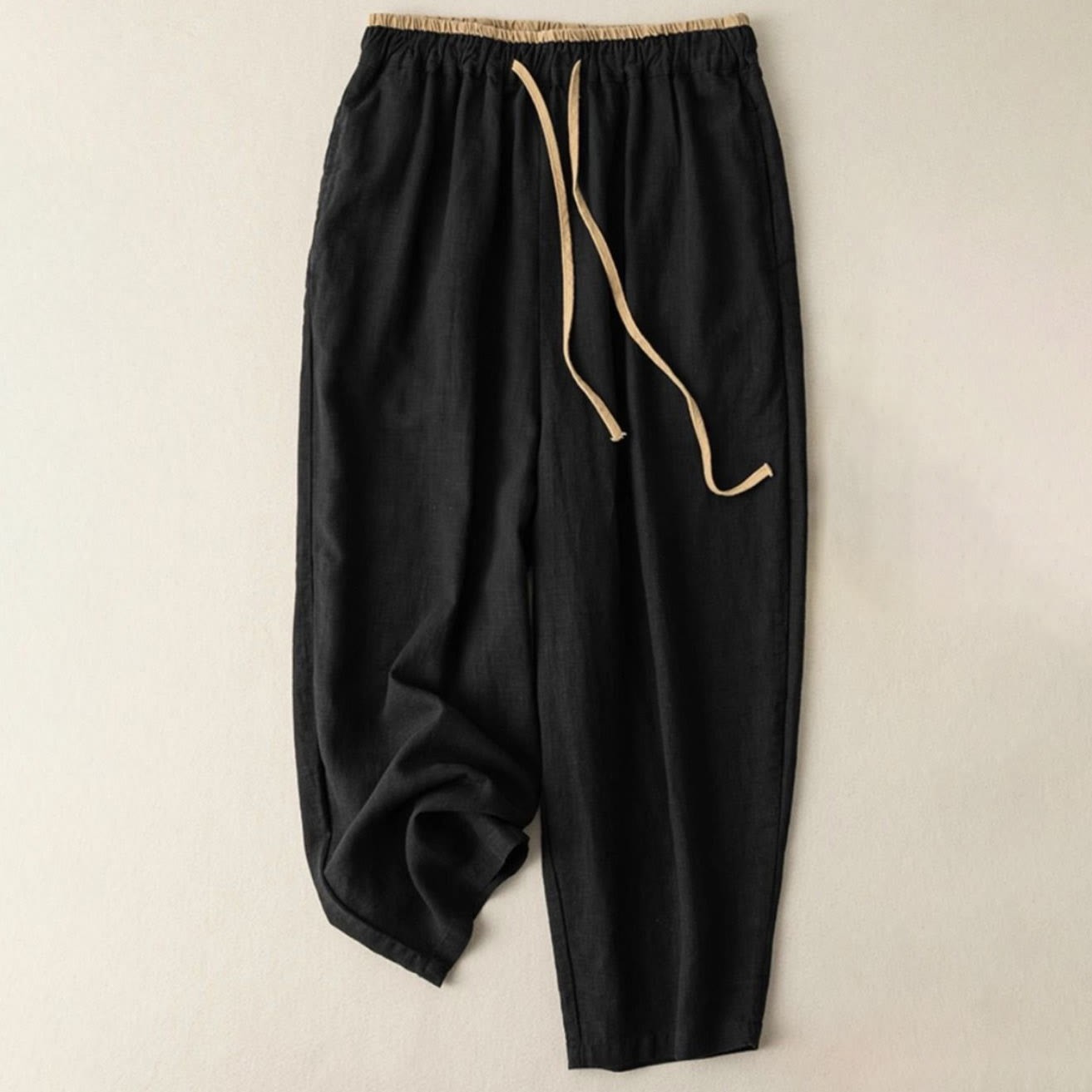 Casual Solid Color Cotton Linen Drawstring Women's Pants With Pockets