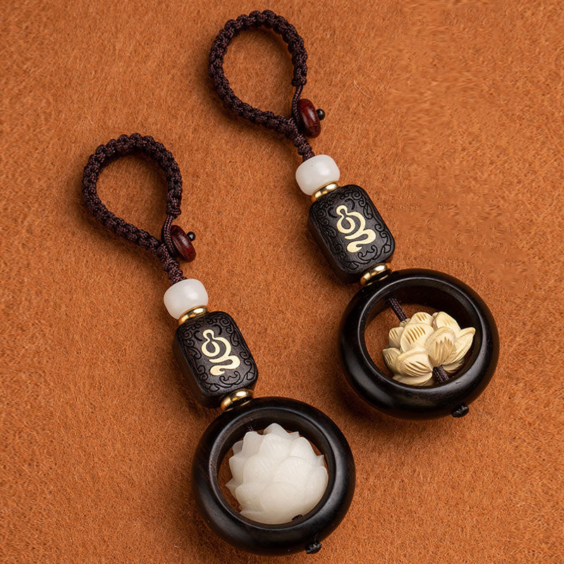 Ebony Wood Bodhi Seed Boxwood Lotus Enlightenment Key Chain Decoration