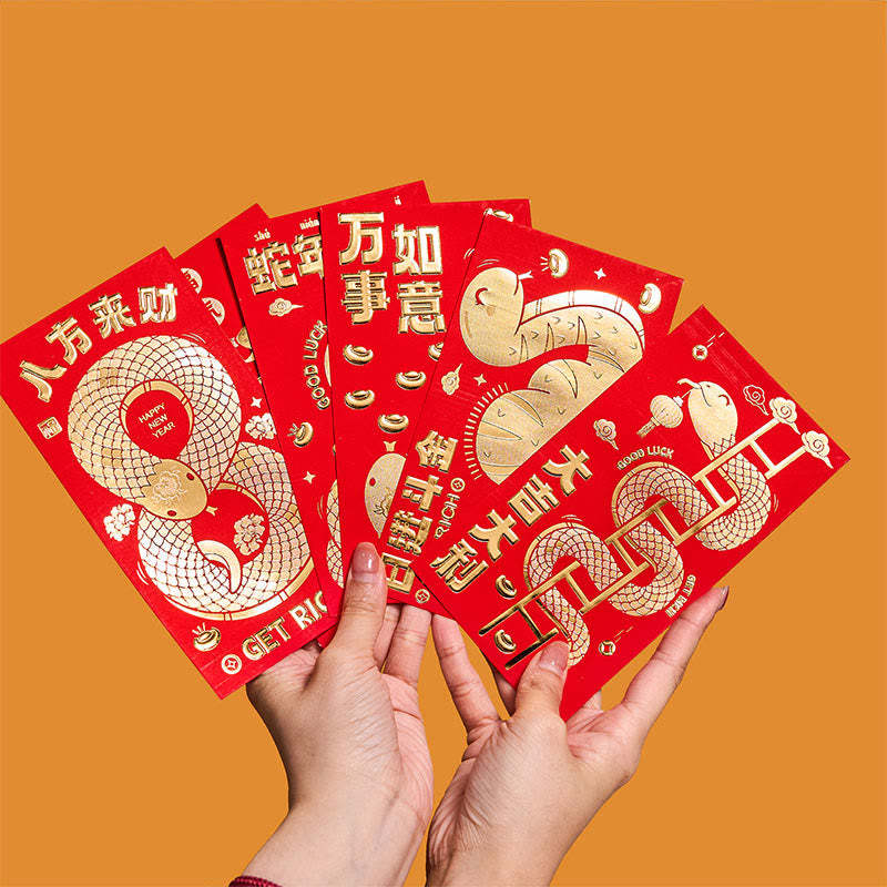 6Pcs Red Envelope Year Of The Snake Design Lucky Money Envelopes Good Luck 2025 Chinese New Year