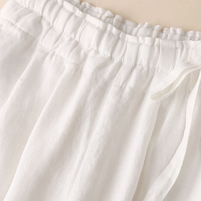 Casual Plain Color Lace-up Cotton Linen Women's Wide Leg Pants