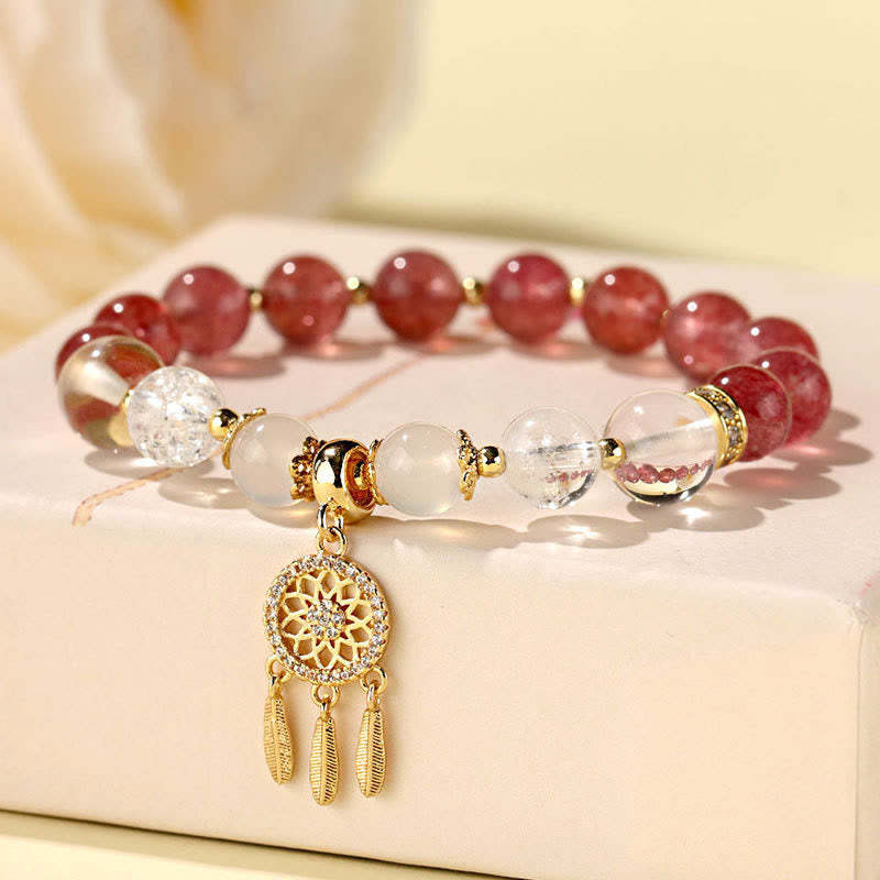 Green Strawberry Quartz Amethyst Crystal Dreamcatcher Healing Bracelet