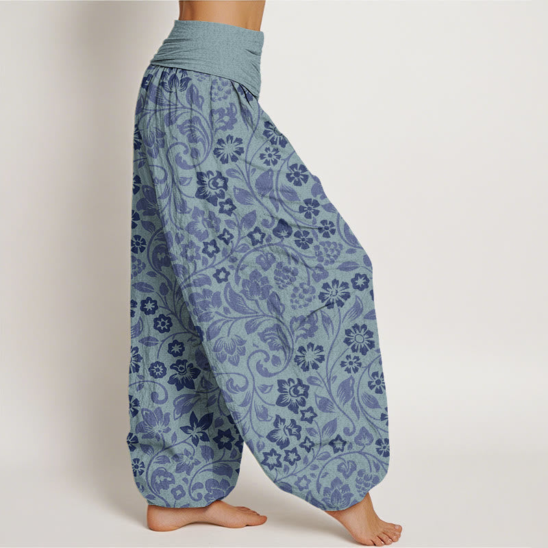Small Flowers Intertwining Branches Women's Elastic Waist Harem Pants