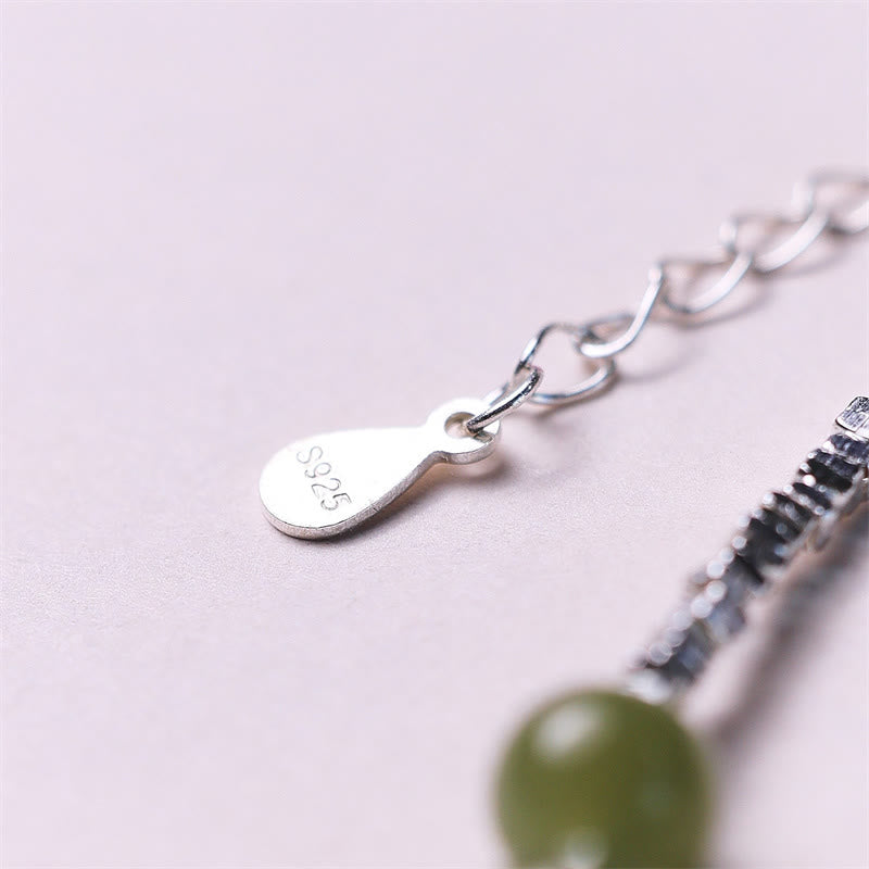 925 Sterling Silver Hetian Jade Bead Luck Chain Bracelet