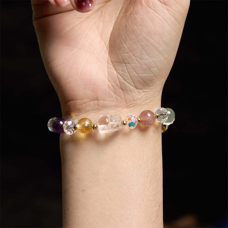 PiXiu White Crystal Citrine Green Strawberry Quartz Amethyst Luck Bracelet