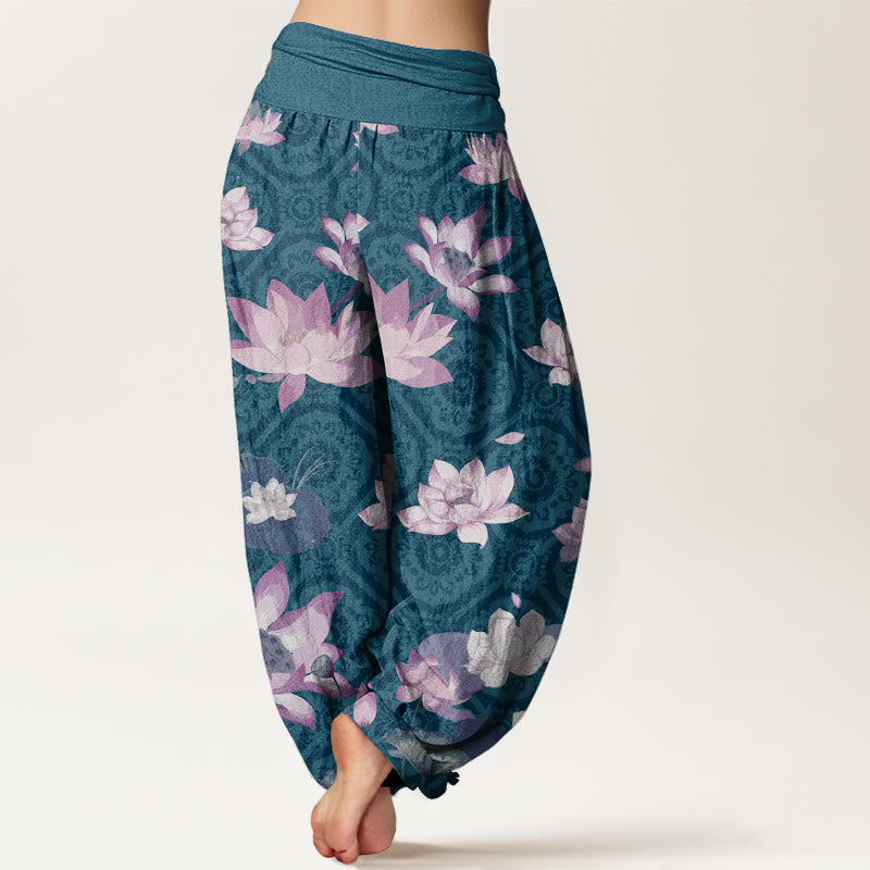 Lotus Leaf Pattern Women's Elastic Waist Harem Pants