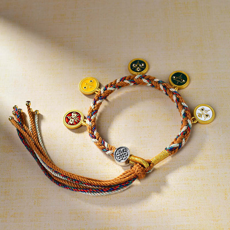 Handmade Tibetan Multicolored Rope Five God Of Wealth Luck Bracelet