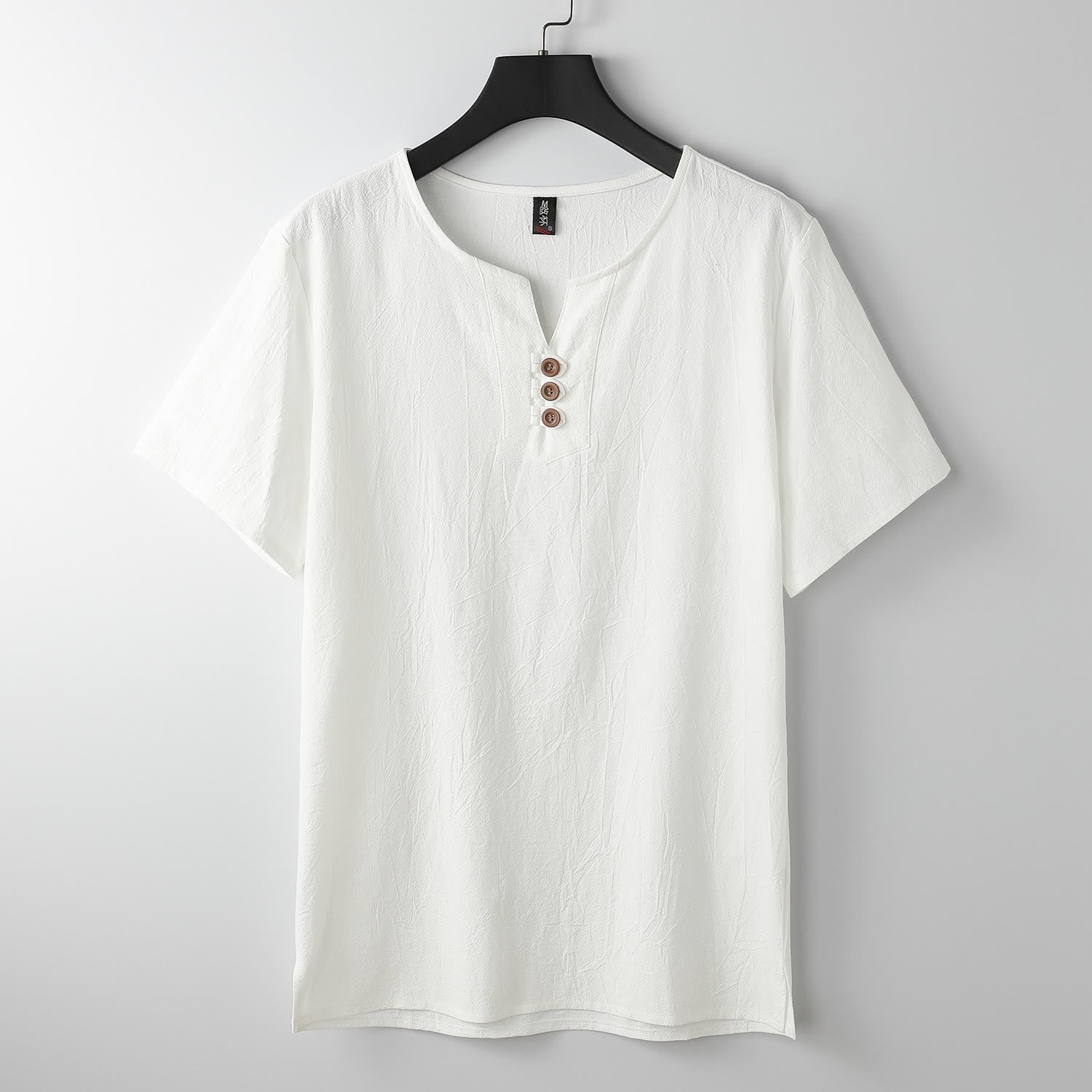 Men's T-Shirt Solid Color Top Short Sleeve Three-button V Collar Soft Cotton Shirt