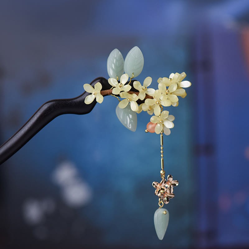 Natural Ebony Wood Osmanthus Tassel Balance Hairpin