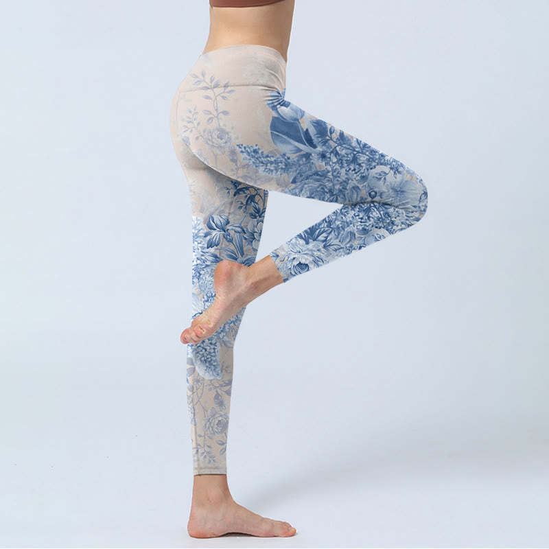 Rose Daisy Print Gym Leggings Women's Yoga Pants