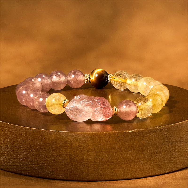 Strawberry Quartz Pixiu Rutilated Quartz Beads Healing Bracelet