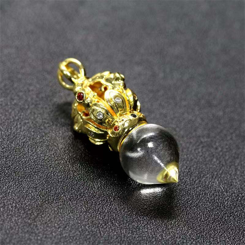 Tibetan Dorje Vajra 4 Prong Lotus Liuli Crystal Strength Necklace Pendant