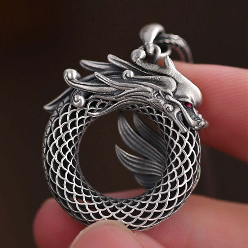 999 Sterling Silver Year Of The Dragon Auspicious Peace Buckle Carved Success Necklace Pendant (Extra 30% Off | USE CODE: FS30)