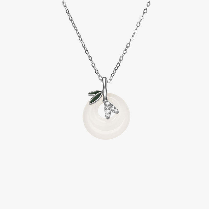 925 Sterling Silver Natural Chalcedony Bamboo Leaf Peace Buckle Positive Necklace Pendant