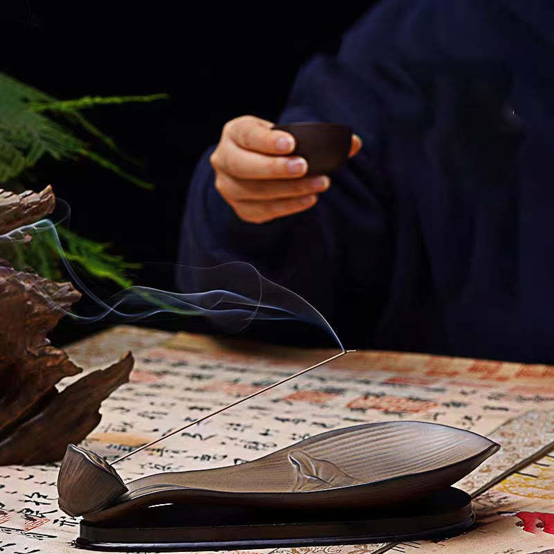 Lotus Pod Zen Healing Brown Ceramic Stick Incense Burner Decoration