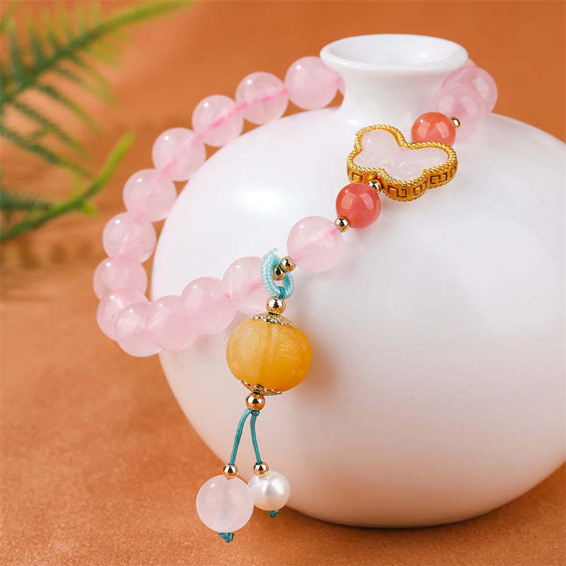 Natural Pink Crystal Butterfly Pumpkin Love Bracelet