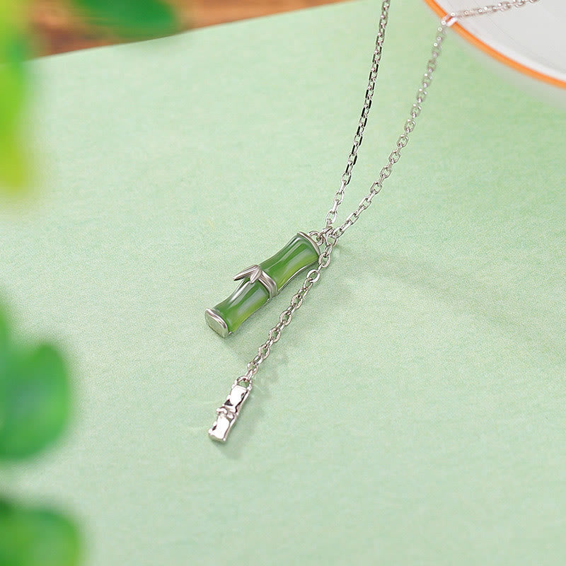 Hetian Jade 925 Sterling Silver Bamboo Abundance Necklace Pendant