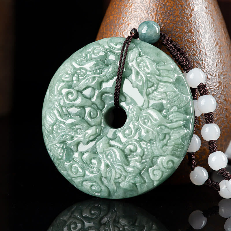 Year of the Dragon Natural Jade Nine Dragons Peace Buckle Protection Necklace Pendant