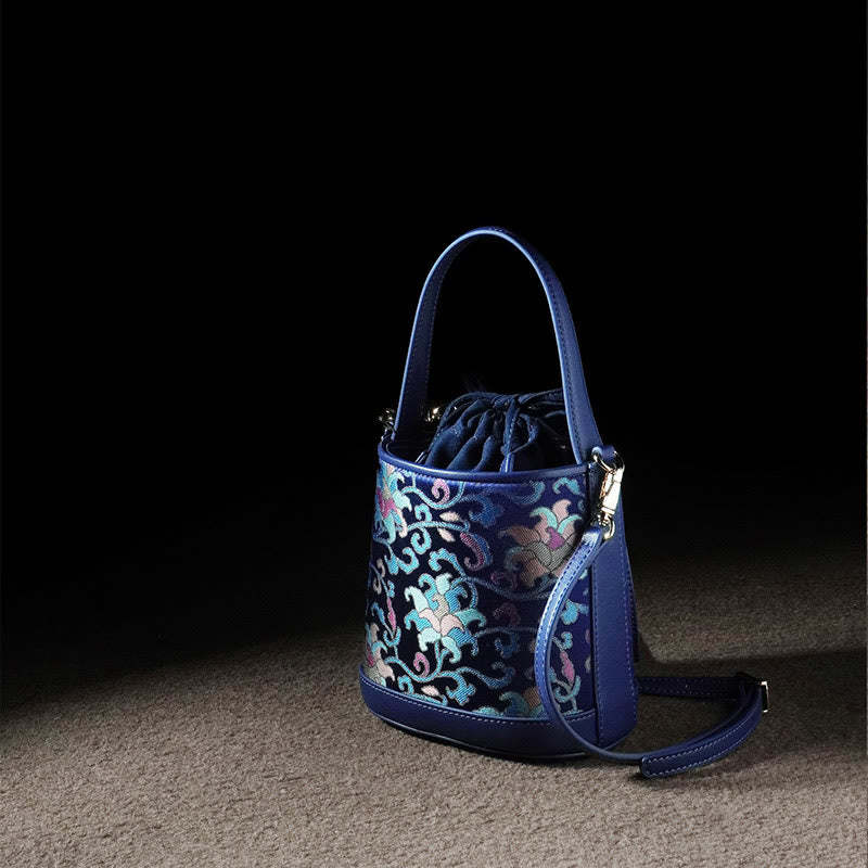 Retro Lotus Entwined Branches Song Brocade Crossbody Bag Hangbags