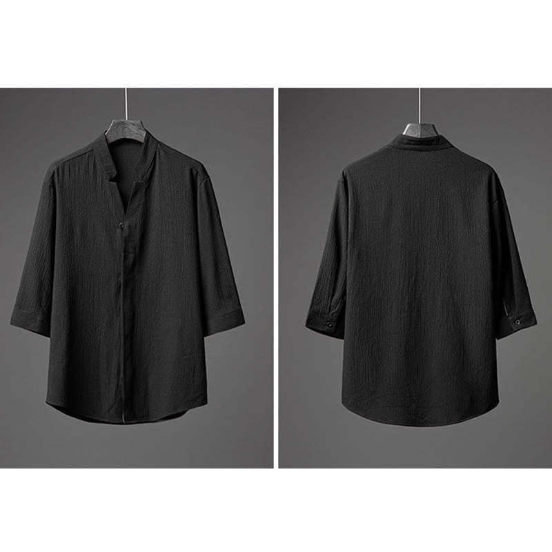 2Pcs Solid Color Texture Button Half Sleeve Shirt Pants Men's Set