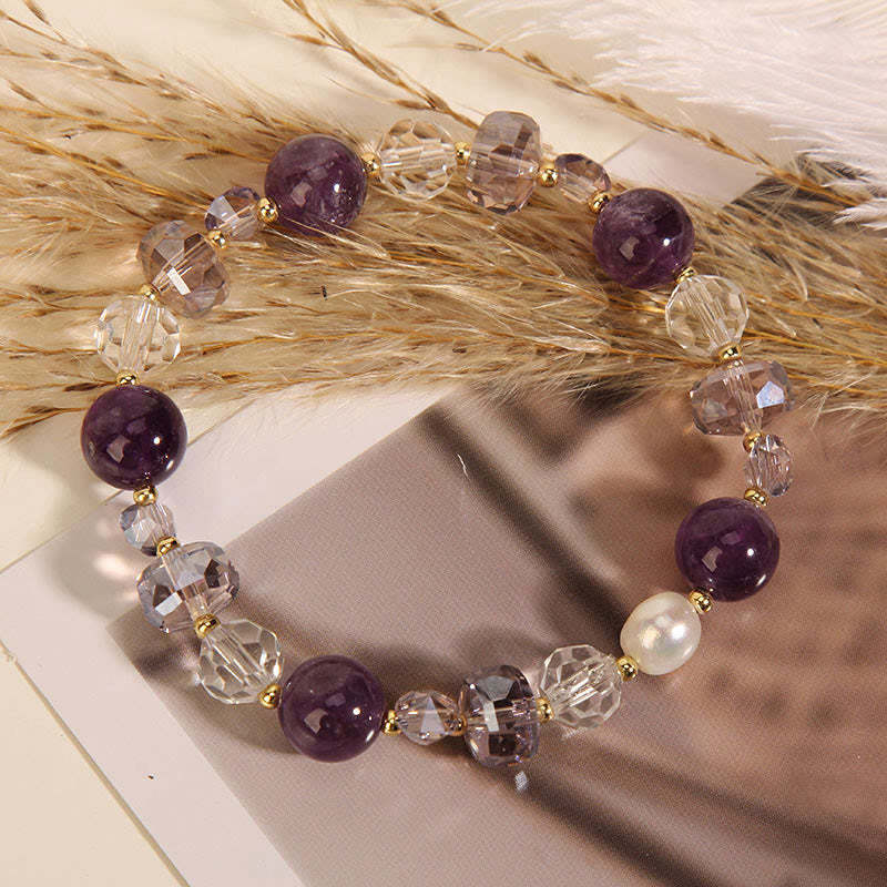 Amethyst White Crystal Pearl Communication Bracelet