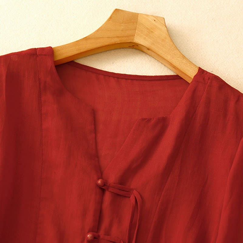 Casual Women's V-Neck Design Half Bell Sleeve Cotton Linen Cardigan Shirt
