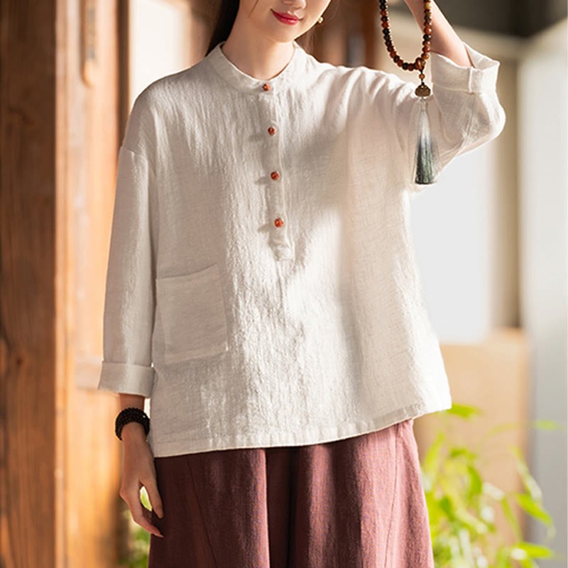 Solid Color Loose Button Blouse Long Sleeve Shirt Top