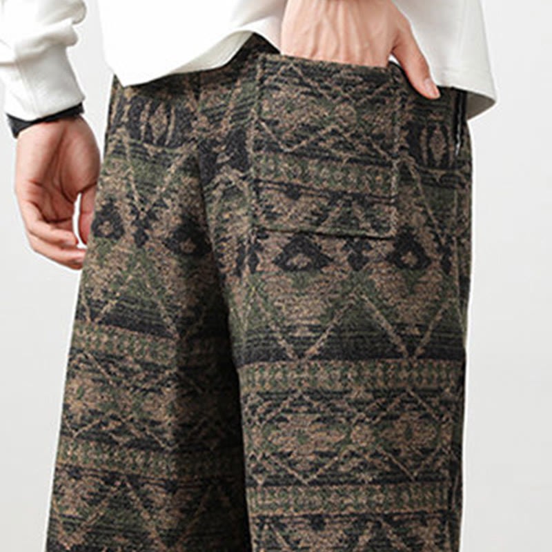 Ethnic Jacquard Knitting Drawstring Men's Pants With Pockets